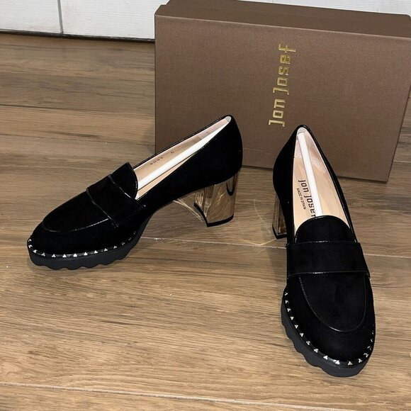 NWT Anthropologie Jon Josef Kao Black Suede Loafer Heels size5 - Picture 1 of 6
